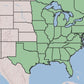 A map of the United States showing the Great Lakes region and surrounding states highlighted in light green, with the western and southwestern states in beige and water areas in light blue.