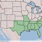 Map of the US showing the native range of American beautyberry mainly in the Southeast US
