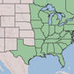 A map of the United States showing a highlighted region in the eastern and central states, likely indicating a historical or demographic area.