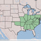 Map showing green shaded states
