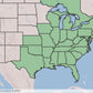 Map showing states  in eastern US shaded in depicting native range of Sassafras albidum