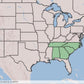 Map of US showing states of Tennessee, North Carolina, South Carolina, Georgia, and Alabama shaded in