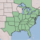 US map showing native range of spicebush in eastern US