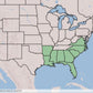 Map of US showing native range of scarlet rosemallow
