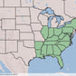 Map of US showing states in eastern US shaded in