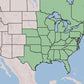Map of US showing shaded states with mayapple