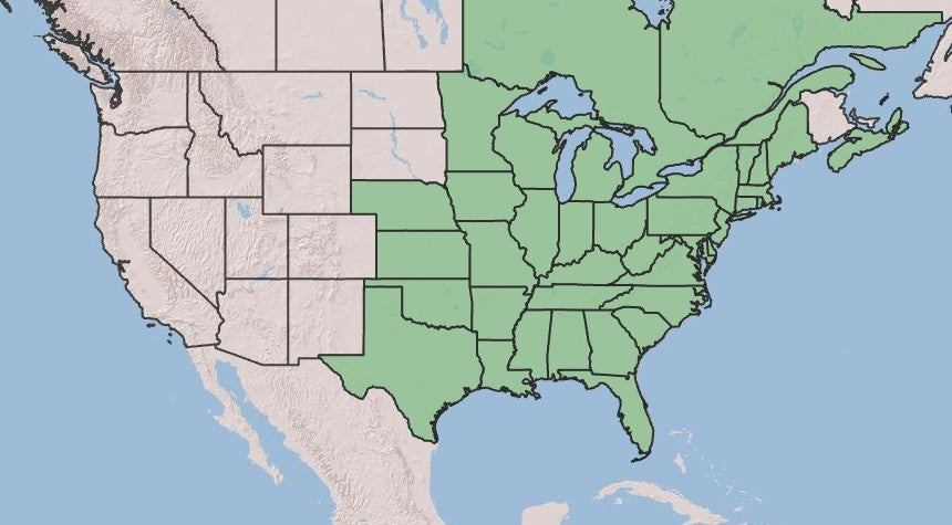 Map of US showing shaded states with mayapple